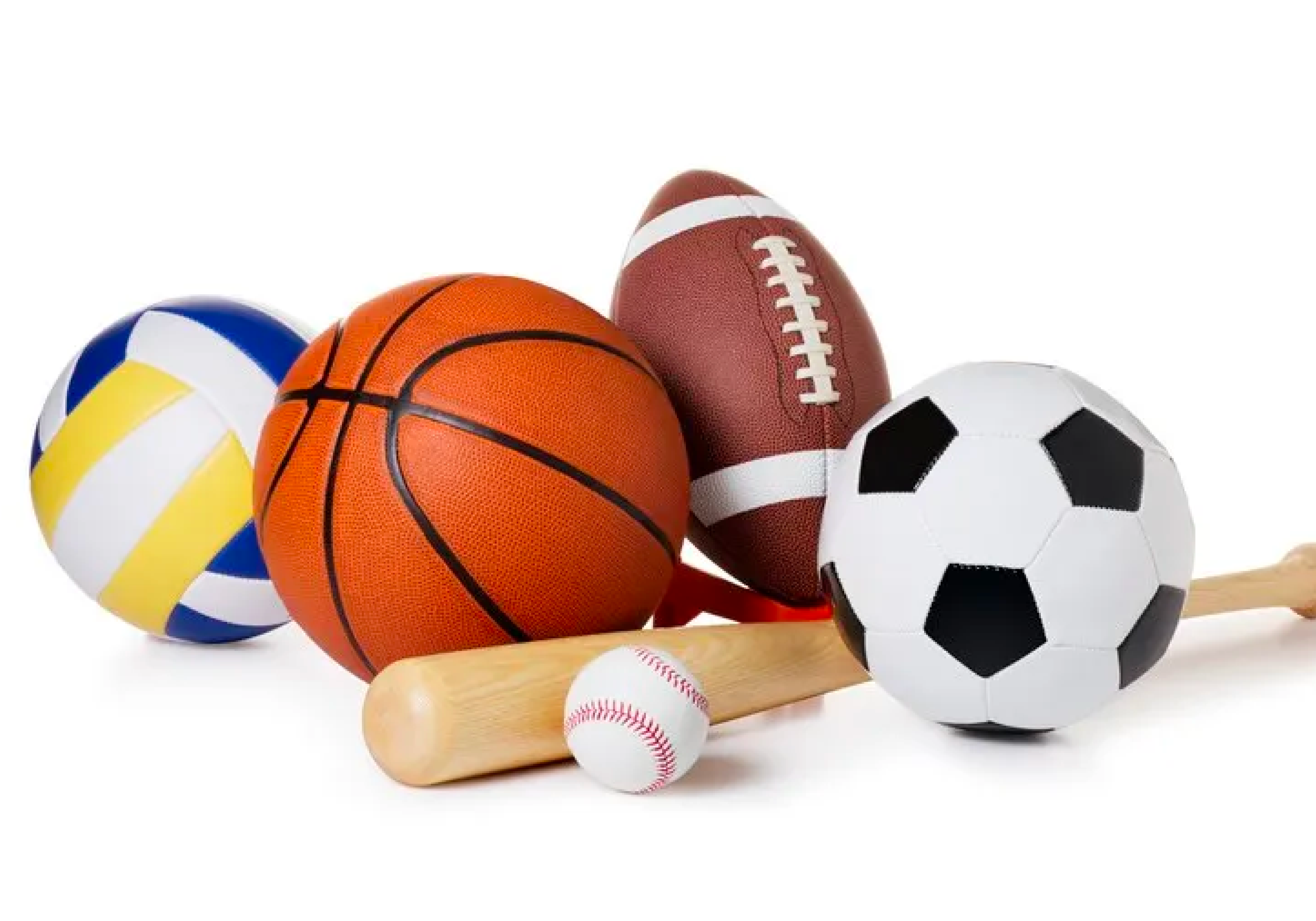 Sports Medicine Box: Assortment of sports equipment including a volleyball, basketball, football, soccer ball, bat, and baseball, representing athletic activities.