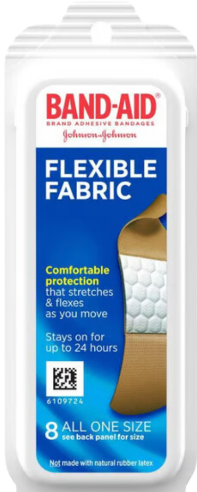 Band-aid Flexible Fabric adhesive bandages package front view.