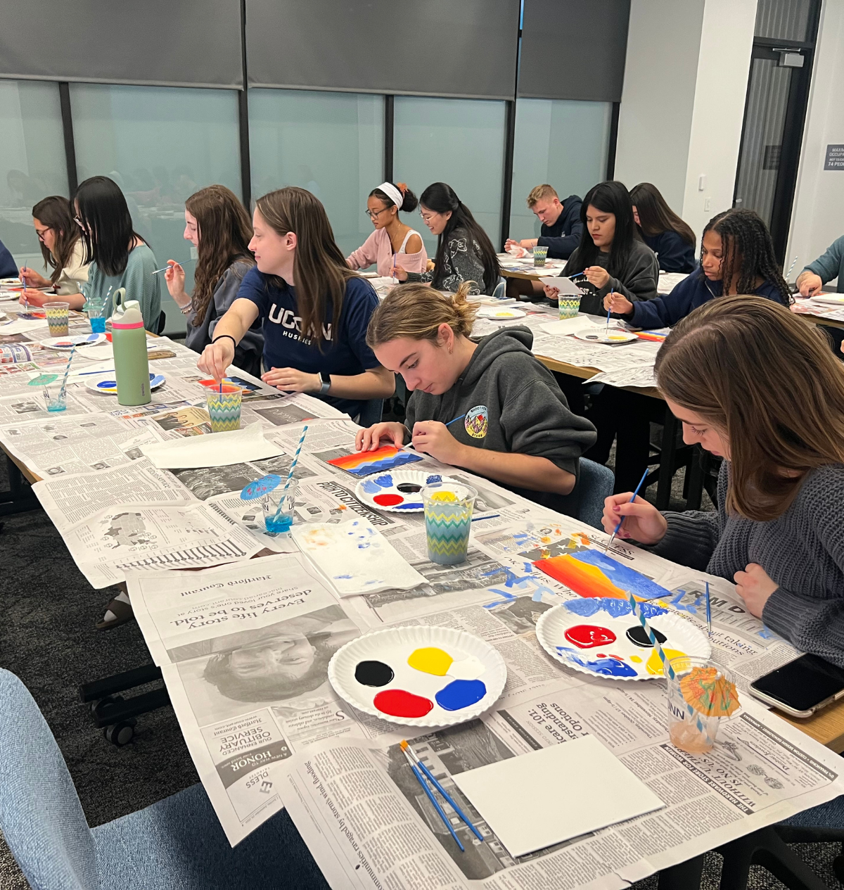 Holistic Huskies painting4 Students participate in a relaxing painting activity to support creativity and mental well-being
