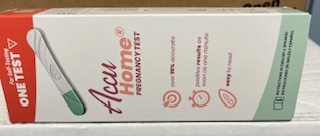 Accu Home Pregnancy Test box showing product name, test image, and features like 99% accuracy and quick results.