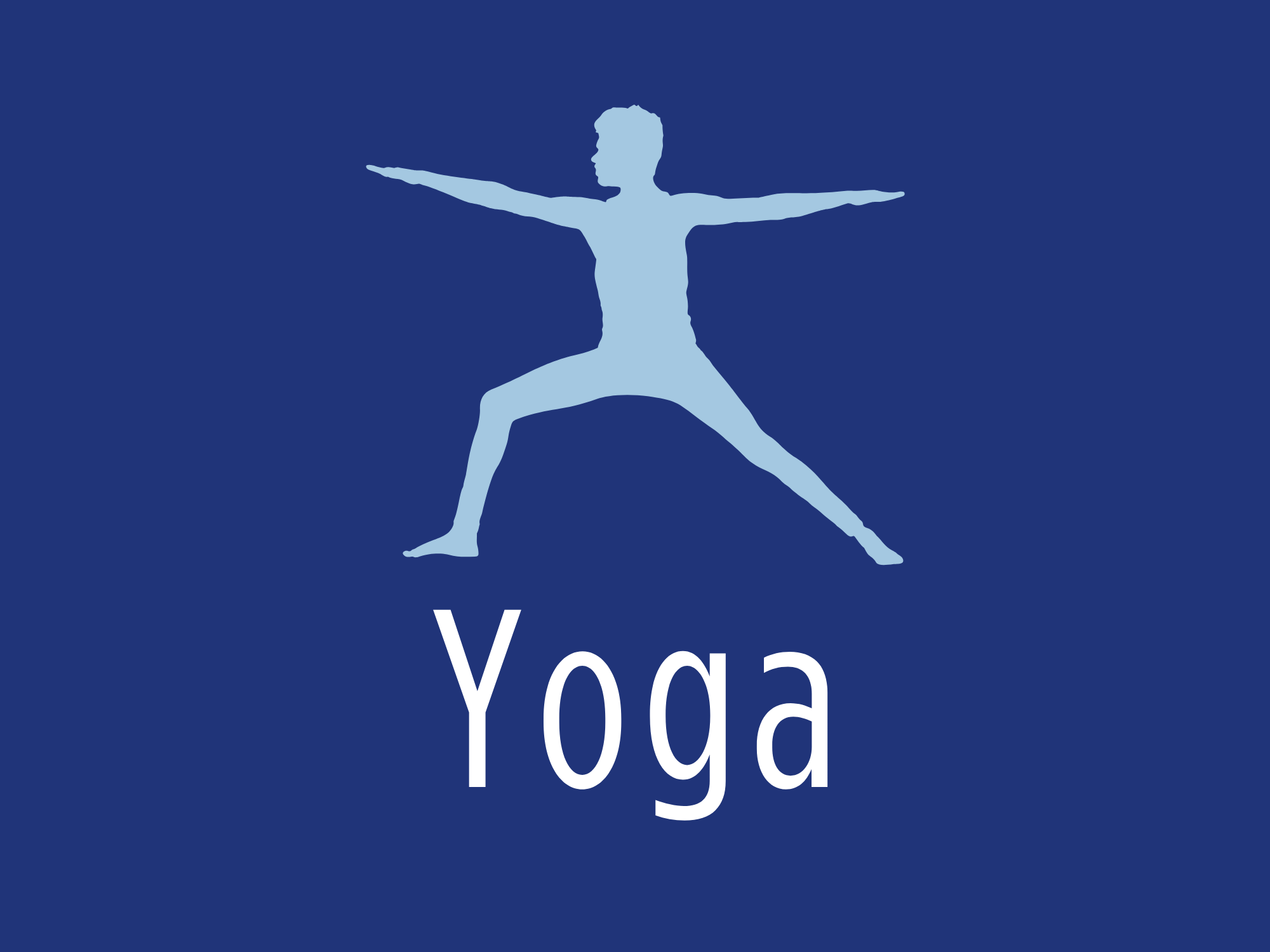 A graphic of a person in a yoga pose appears above the word “Yoga.”